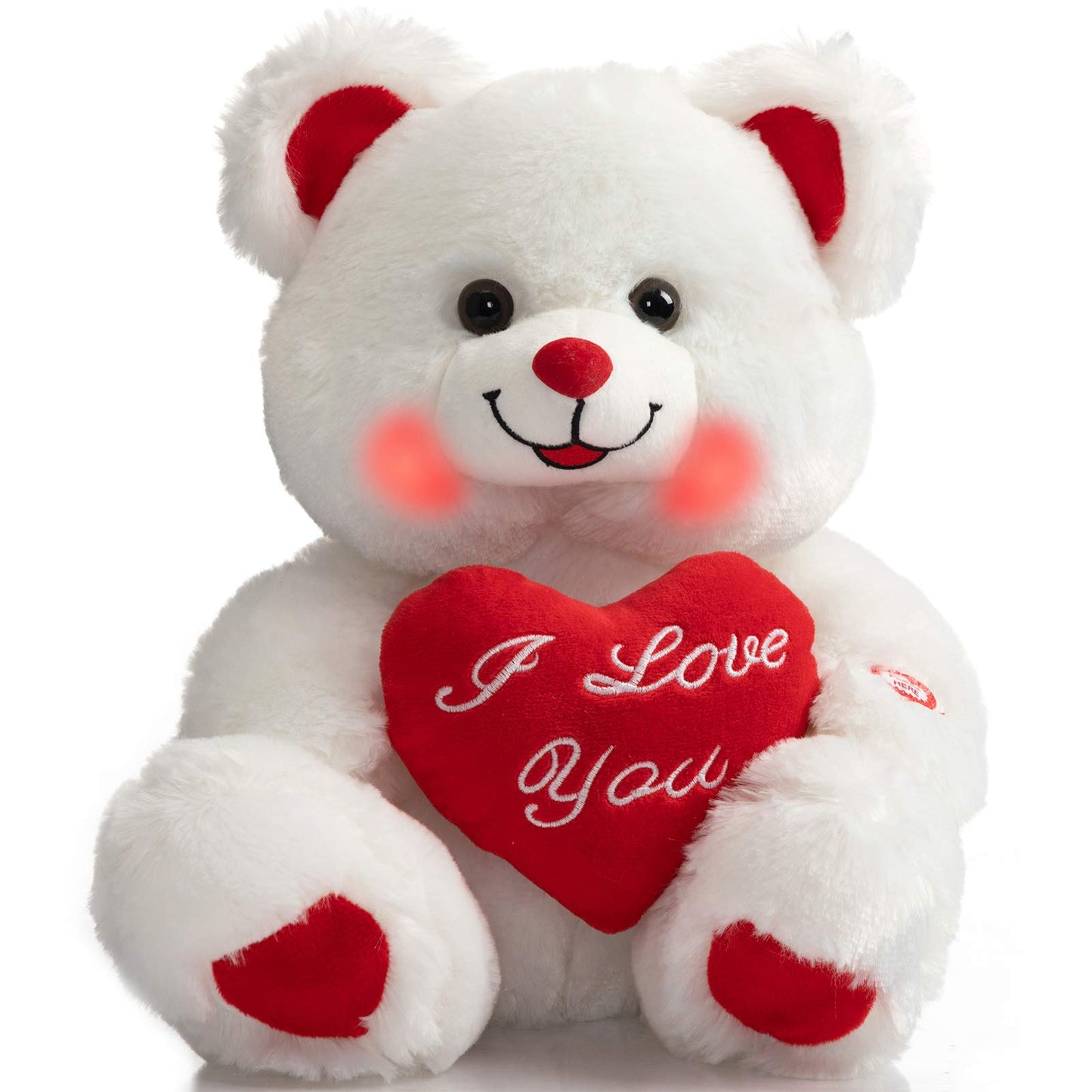 HollyHOME Teddy Bear with Heart — LED Blush Plush, Says I Love You, 13-Inch Gift