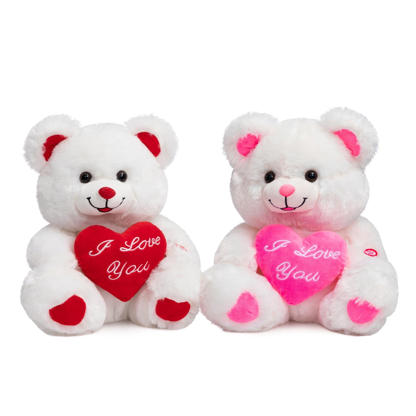 HollyHOME Teddy Bear with Heart Plush – LED I Love You Blush, 13 inch White