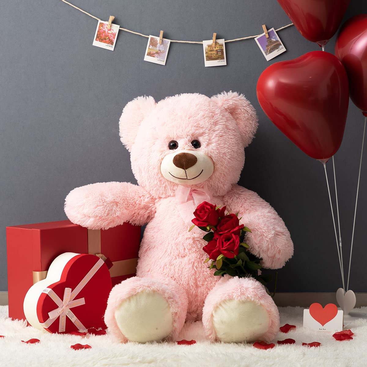 HollyHOME 36-Inch Pink Teddy Bear | Large Plush Stuffed Animal Gift