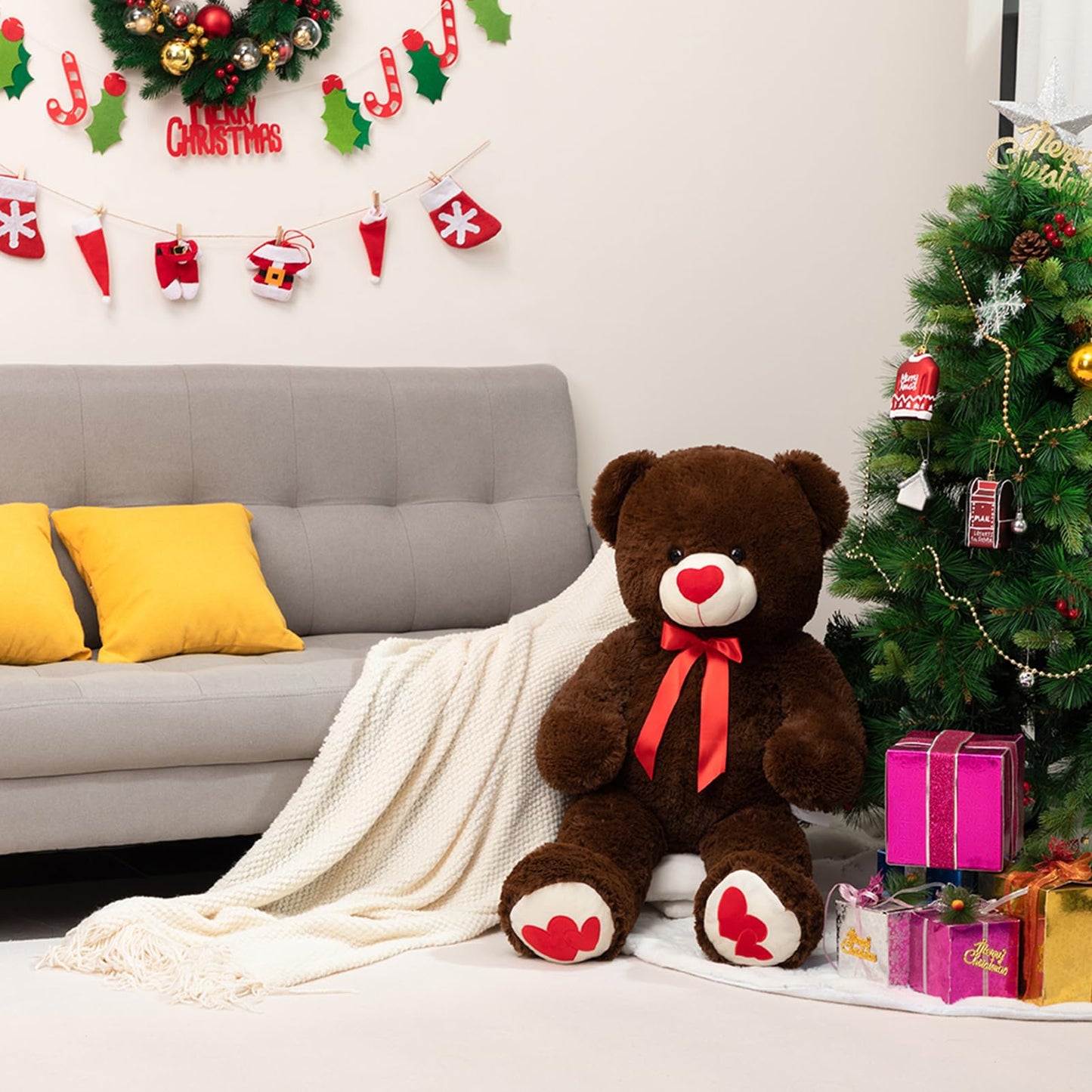 HollyHOME Big Teddy Bear Plush - 36-Inch Chocolate Bear with Red Heart | Giftable Comfort