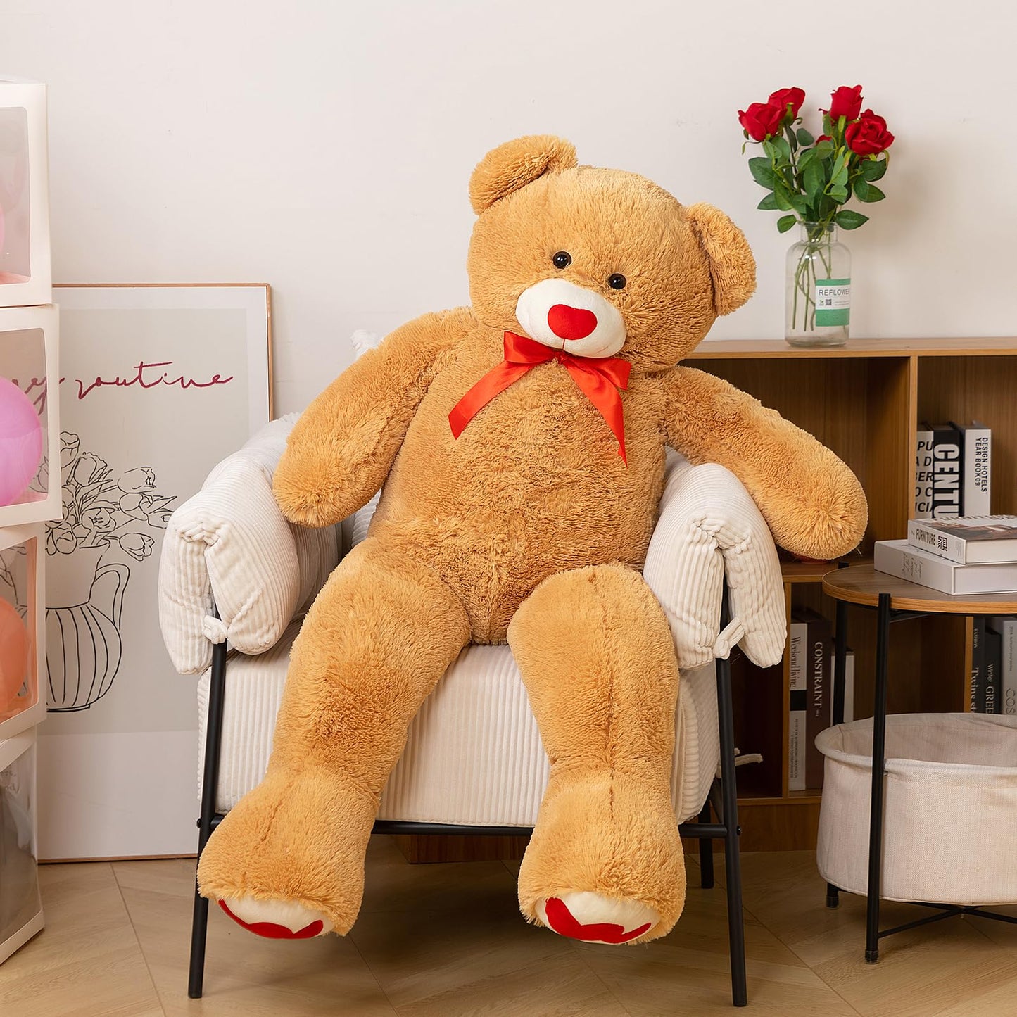 HollyHOME Giant 4ft Teddy Bear – 48 inch Tan Plush with Red Heart | Gifts for Girlfriend, Mom & Kids