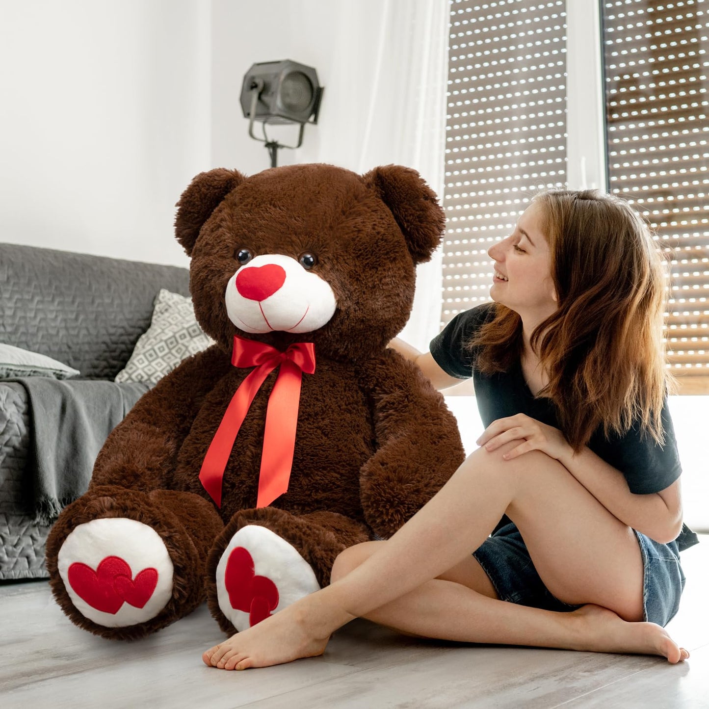 HollyHOME Big Teddy Bear Plush - 36-Inch Chocolate Bear with Red Heart | Giftable Comfort