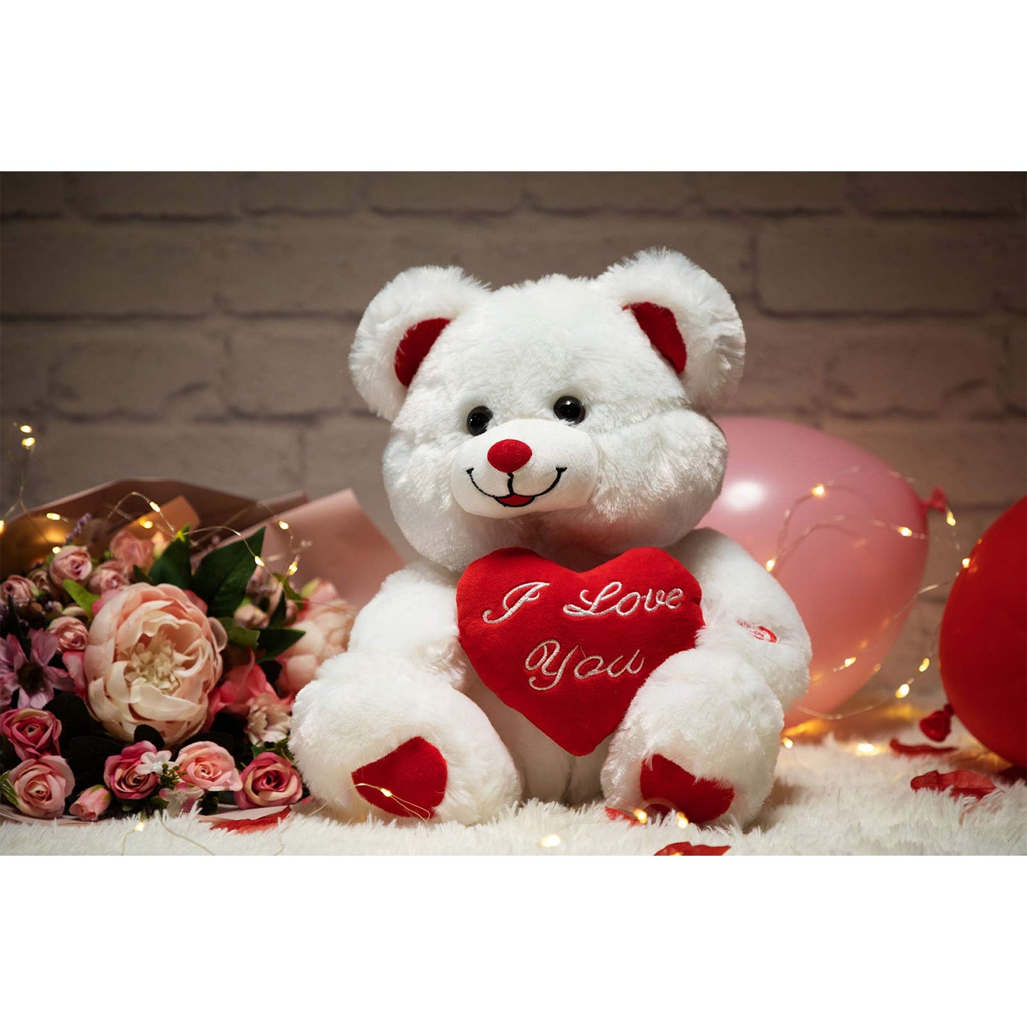 HollyHOME Teddy Bear with Heart — LED Blush Plush, Says I Love You, 13-Inch Gift