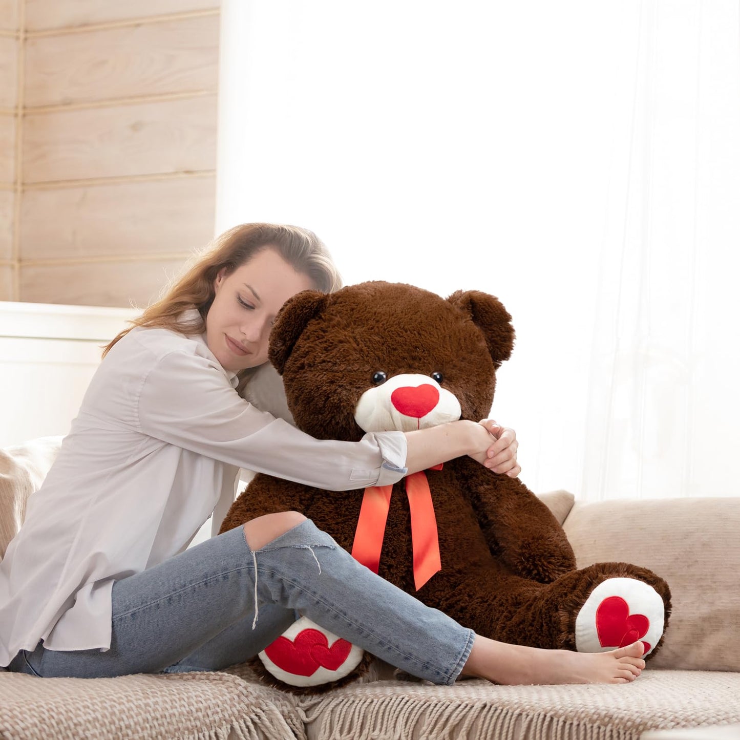 HollyHOME Big Teddy Bear Plush - 36-Inch Chocolate Bear with Red Heart | Giftable Comfort