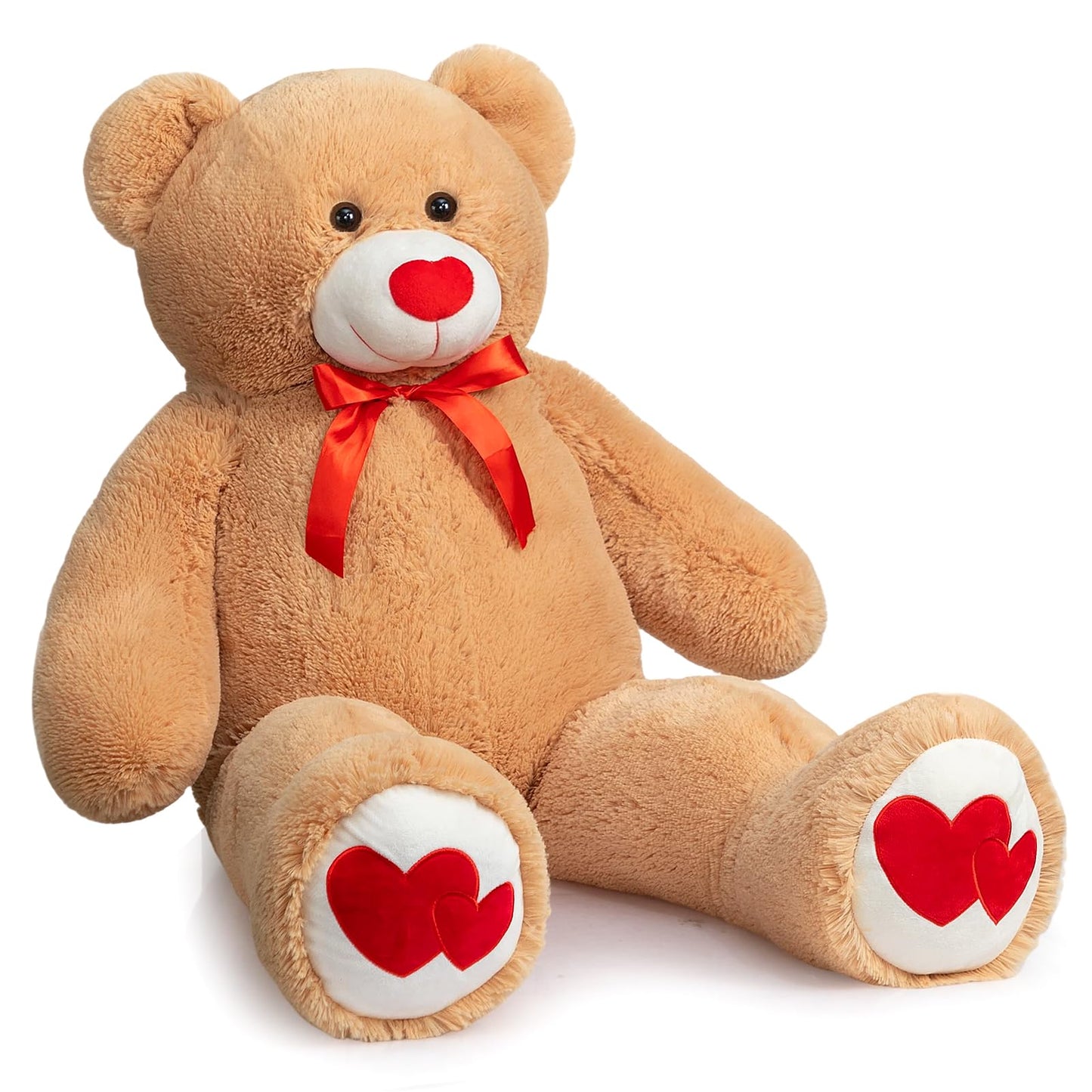 HollyHOME Giant 4ft Teddy Bear – 48 inch Tan Plush with Red Heart | Gifts for Girlfriend, Mom & Kids