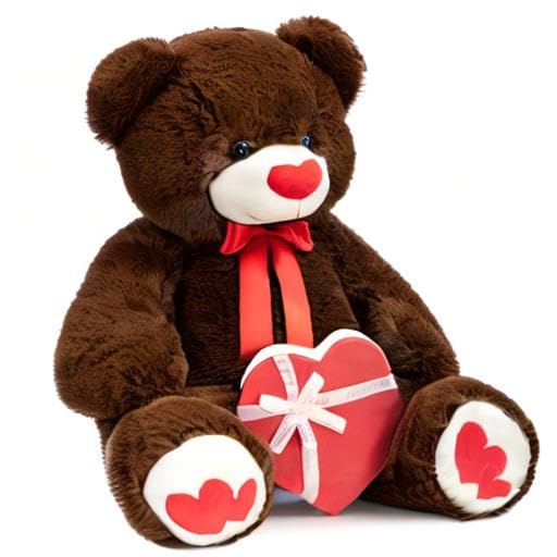 HollyHOME Big Teddy Bear Plush - 36-Inch Chocolate Bear with Red Heart | Giftable Comfort