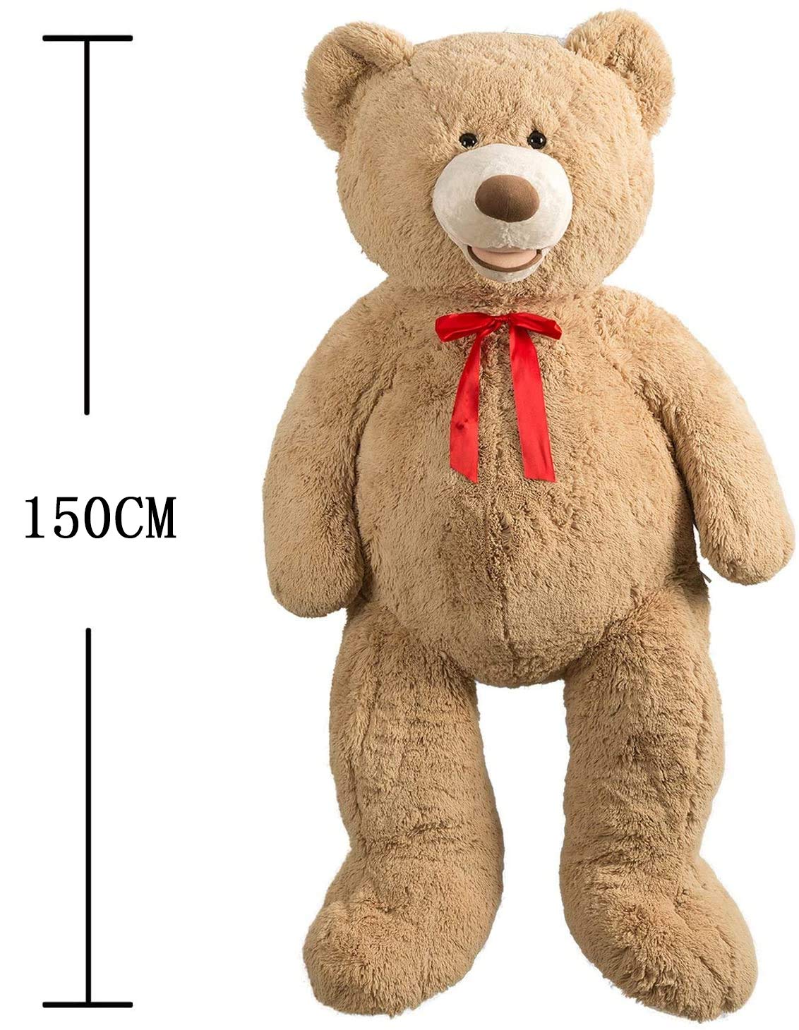 HollyHOME 5ft Giant Teddy Bear – Light Brown Plush with Red Bowtie (Valentine Gift)