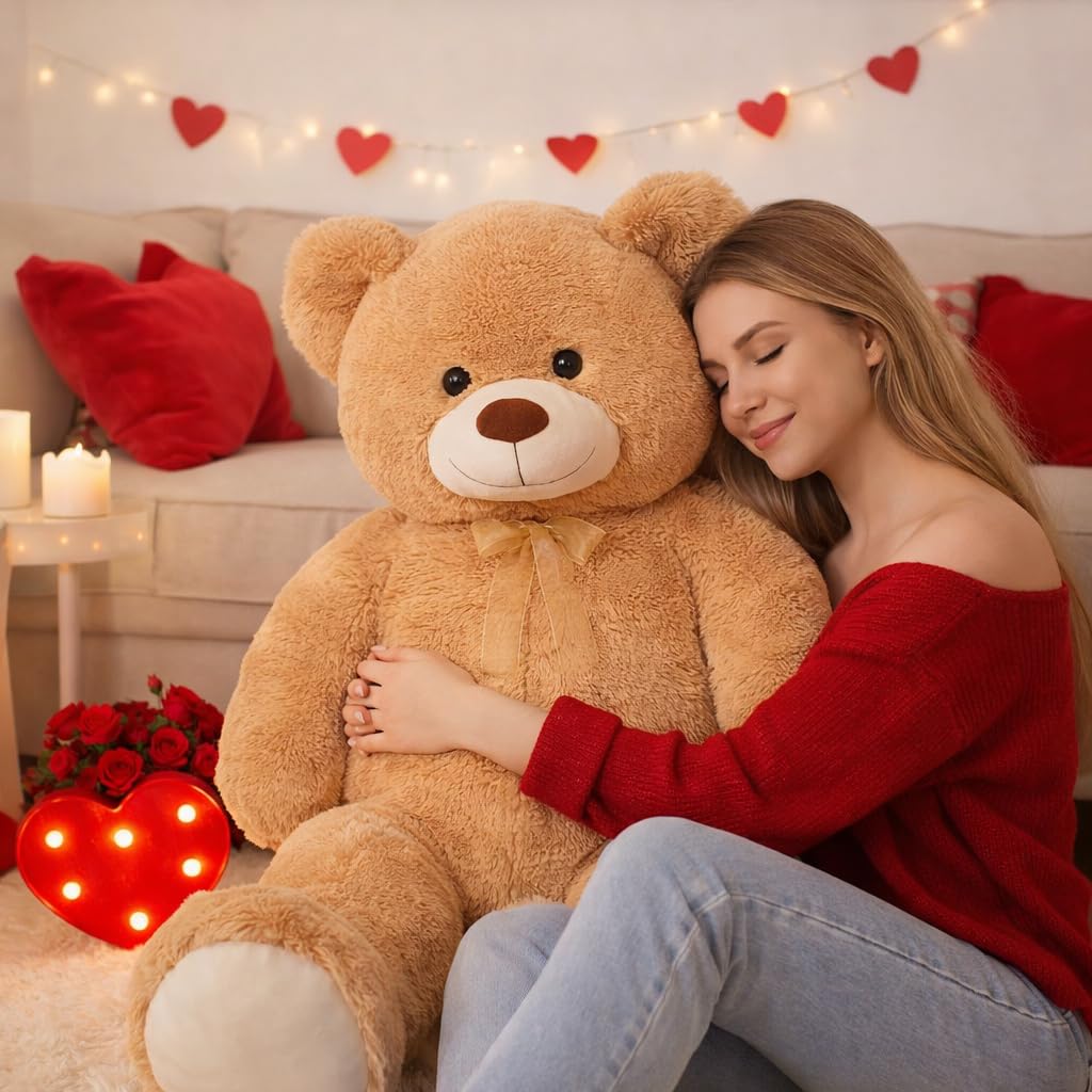 HollyHOME Giant Teddy Bear 48-Inch Tan Plush – Big Teddy Gift for Kids & Loved Ones