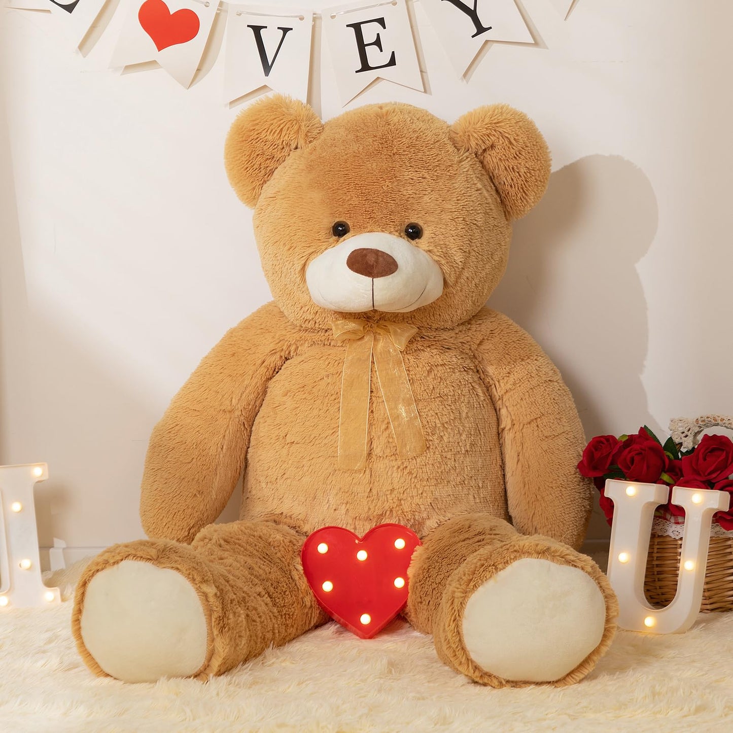 HollyHOME Giant Teddy Bear 48-Inch Tan Plush – Big Teddy Gift for Kids & Loved Ones