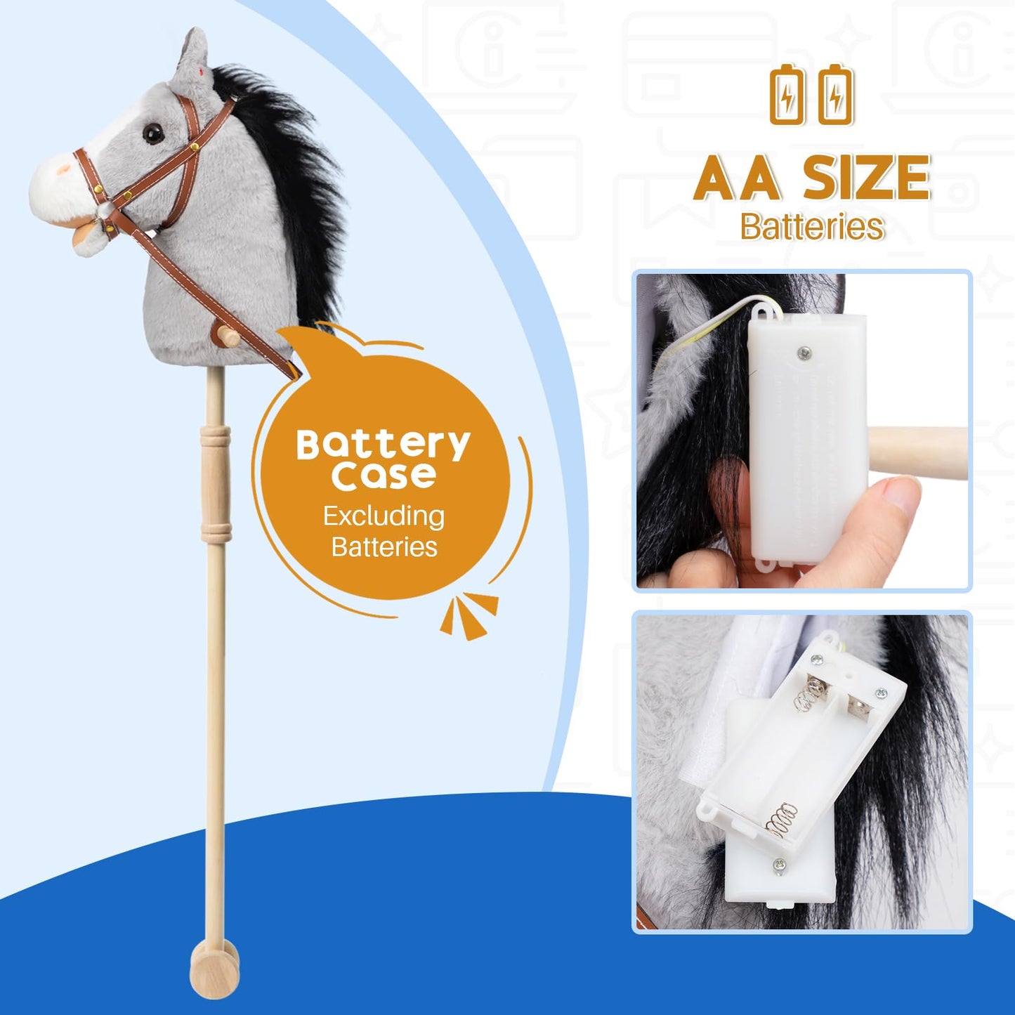 HollyHOME Stick Horse Plush with Wood Wheels | 36-Inch Kids Hobby Horse with Realistic Sounds