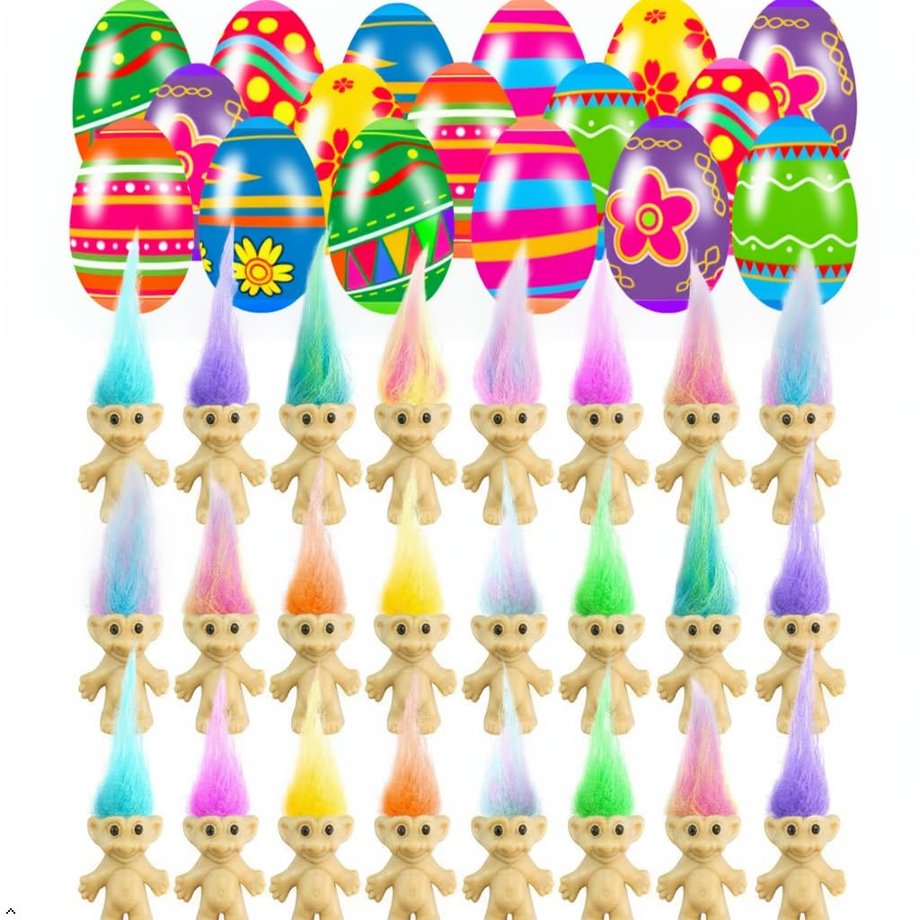 Holydeck 24 Pcs Prefilled Easter Eggs with Mini Toys – Vintage Lucky Dolls & Action Figures