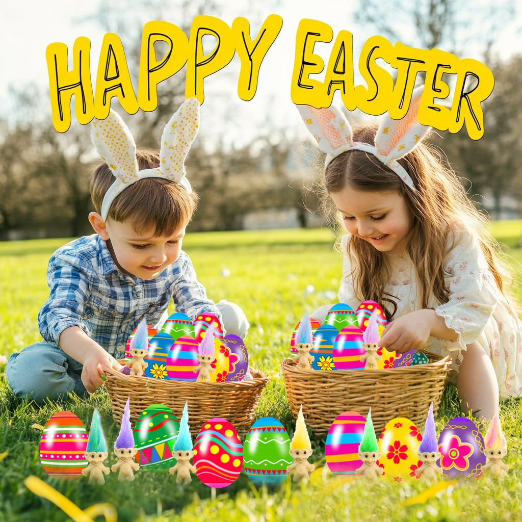 Holydeck 24 Pcs Prefilled Easter Eggs with Mini Toys – Vintage Lucky Dolls & Action Figures