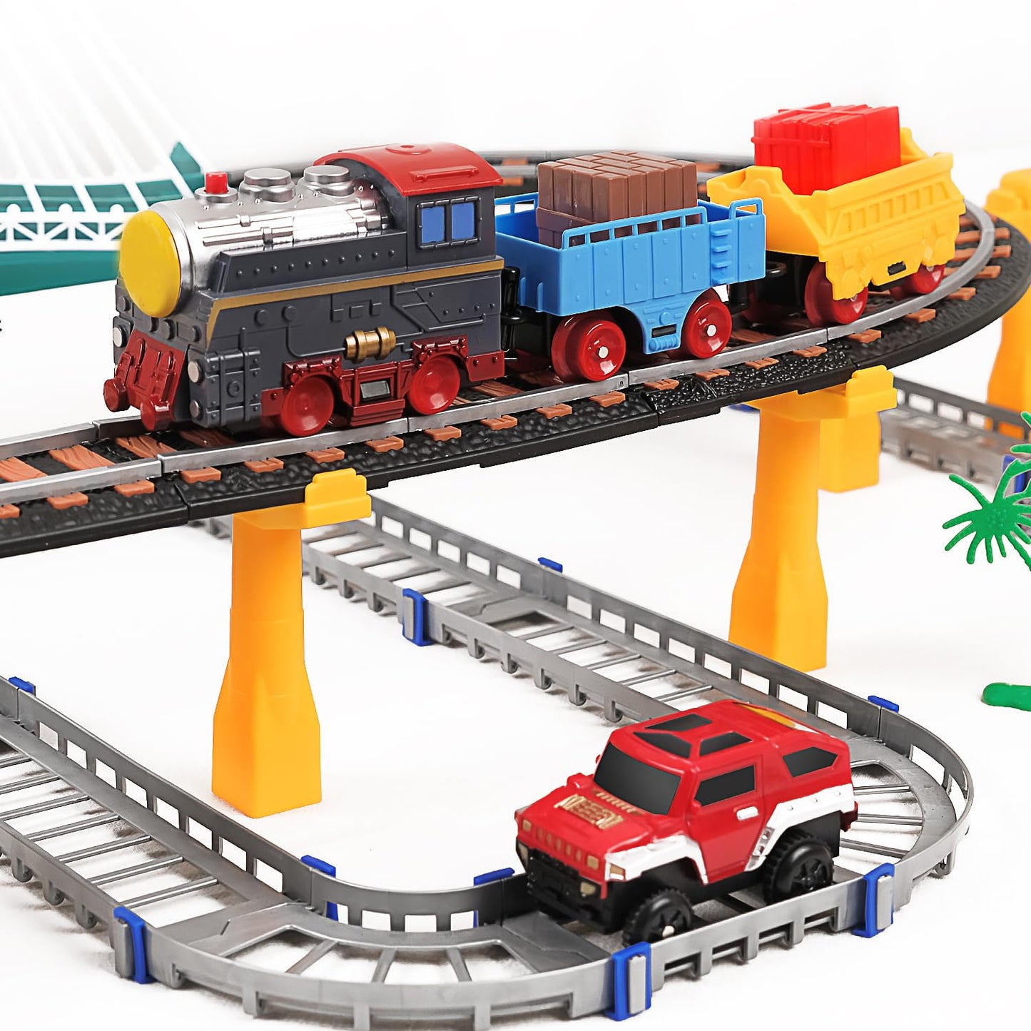 HOLYFUN Electric Toddler Train Set Toy - 113-Piece Battery Powered Railway Playset for Kids Aged 3-8