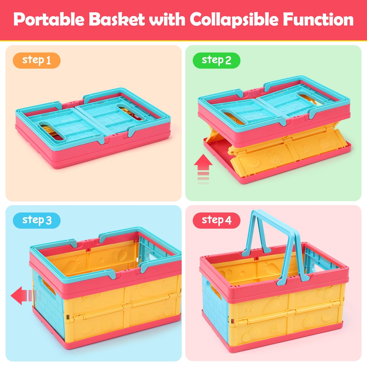 HOLYFUN Play Food Toy Set for Kids Kitchen - Cutting Fruit & Vegetables, Pretend Play, Storage Basket