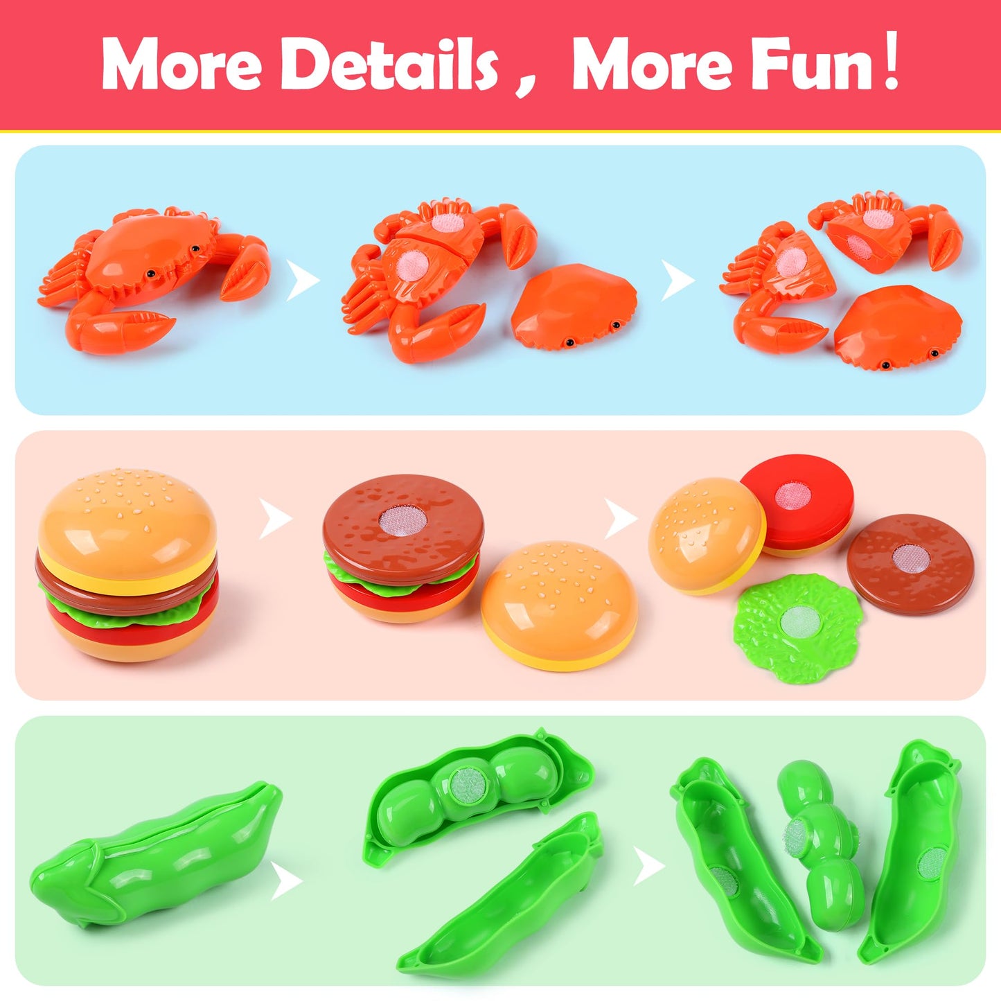 HOLYFUN Play Food Toy Set for Kids Kitchen - Cutting Fruit & Vegetables, Pretend Play, Storage Basket