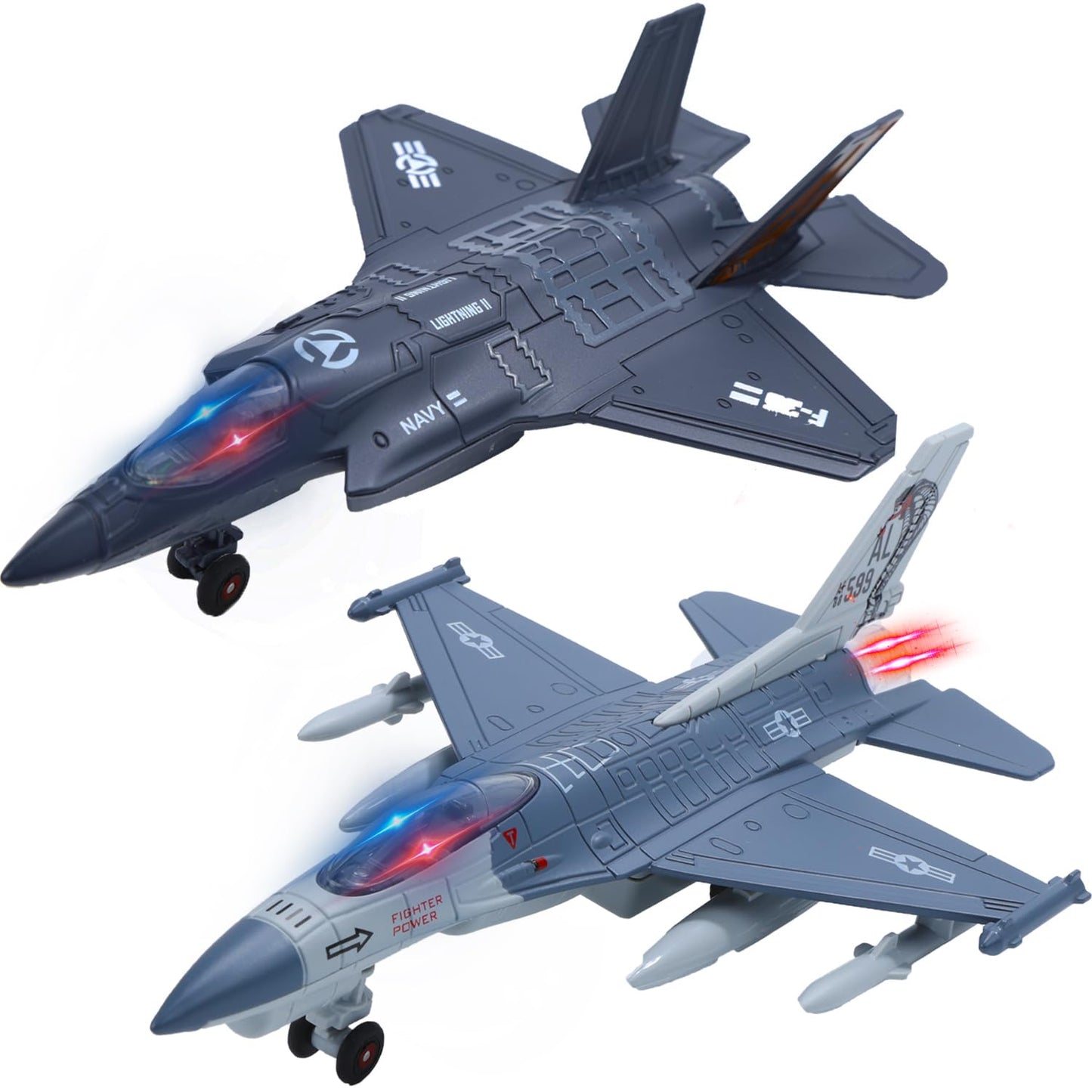 HOLYFUN Double Fighter Jet Toy: F35 & F16 Diecast Planes with Lights & Sounds