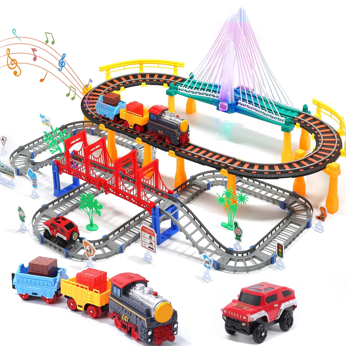 HOLYFUN Electric Toddler Train Set Toy - 113-Piece Battery Powered Railway Playset for Kids Aged 3-8