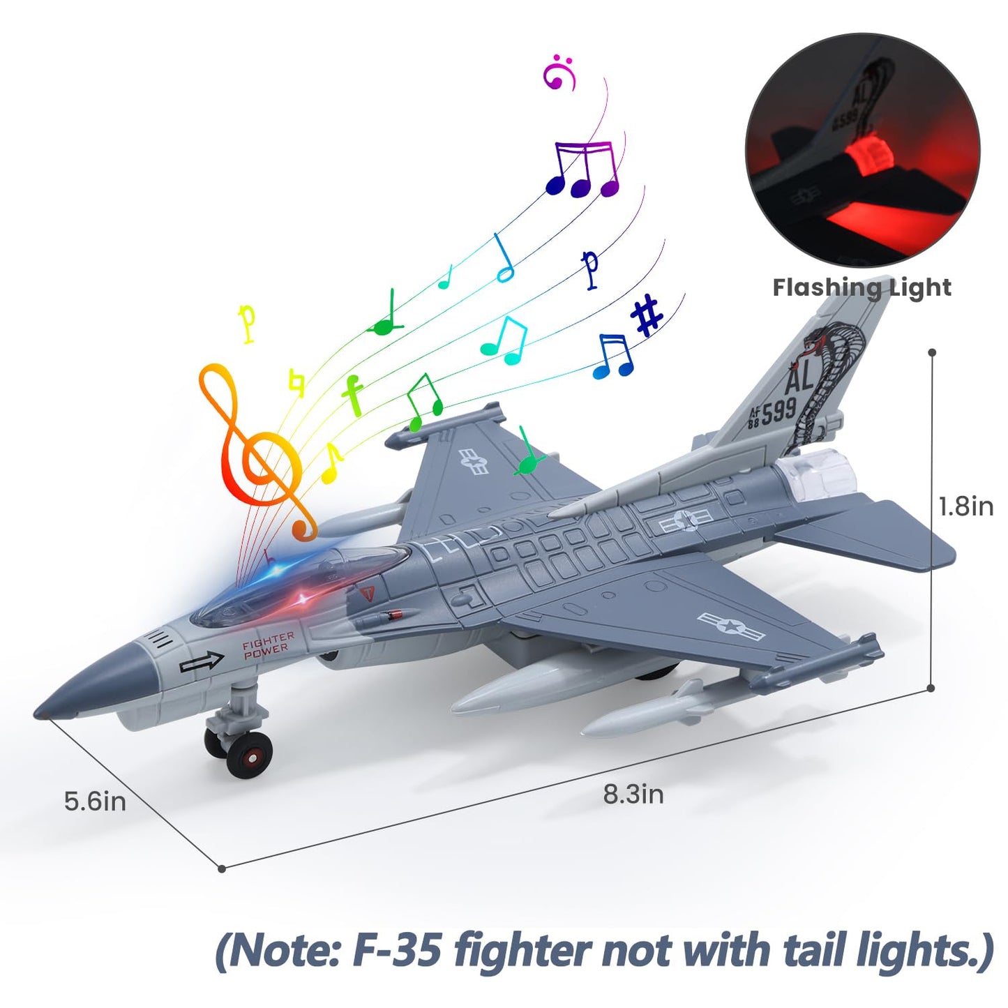 HOLYFUN Double Fighter Jet Toy: F35 & F16 Diecast Planes with Lights & Sounds