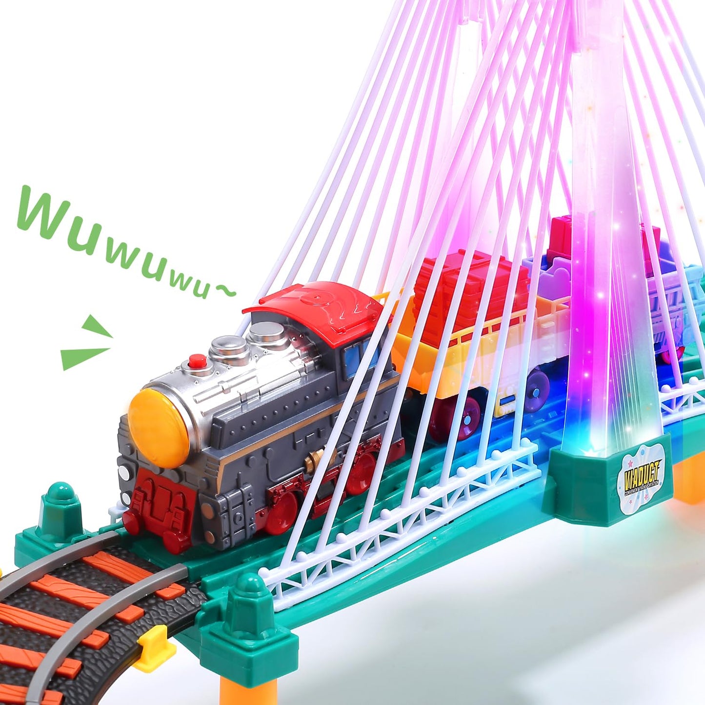 HOLYFUN Electric Toddler Train Set Toy - 113-Piece Battery Powered Railway Playset for Kids Aged 3-8