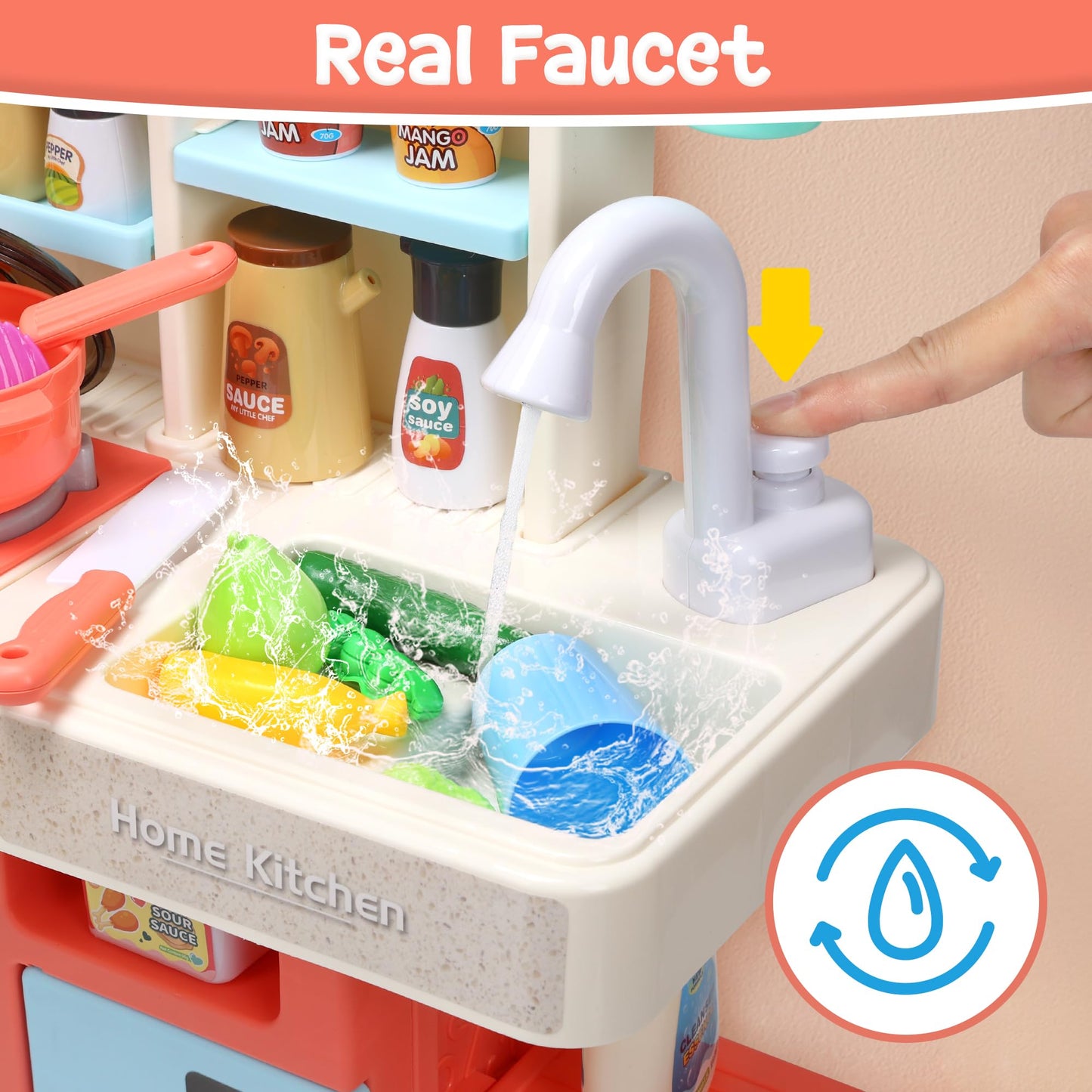 HOLYFUN Kids Kitchen Playset – Pink Interactive Stove, Steam, Sink & Sound for Imaginative Play