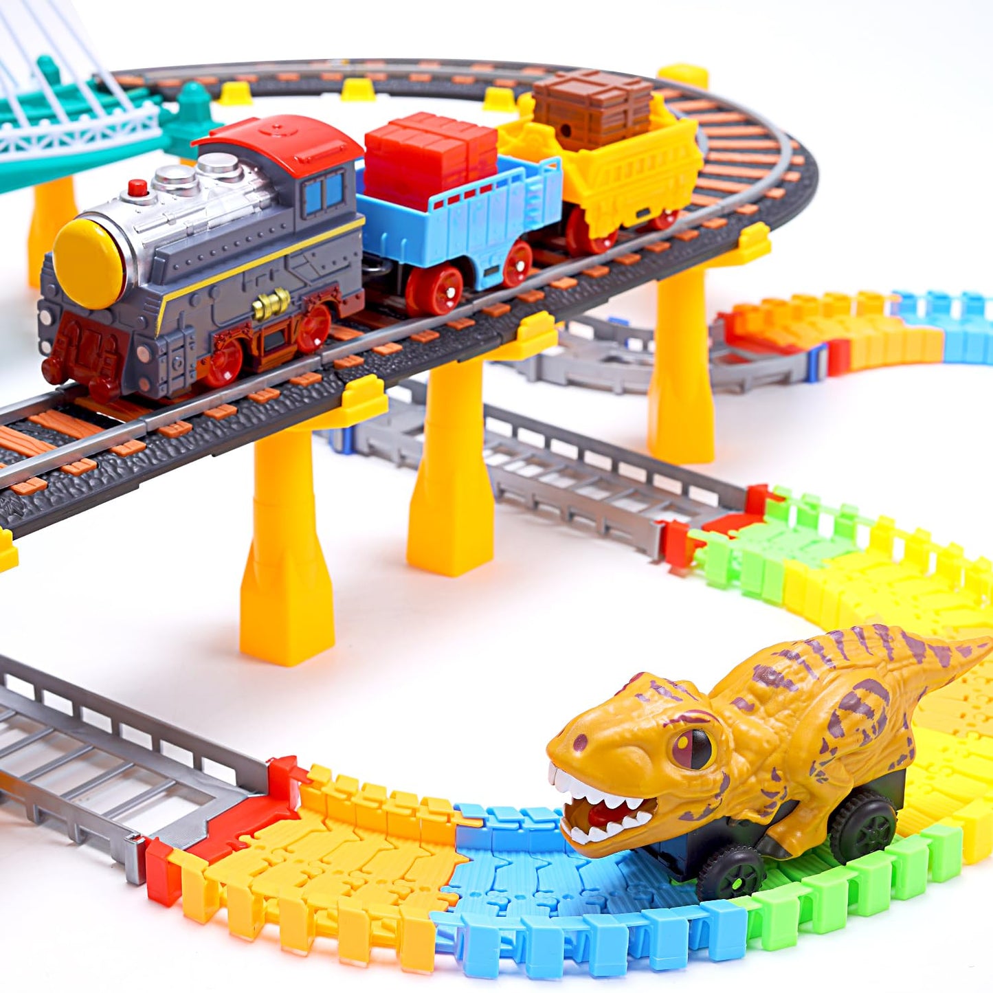 HOLYFUN Toddler Train Set Toy – Electric Train Track & Dinosaur Playset for 3–8 Year Olds