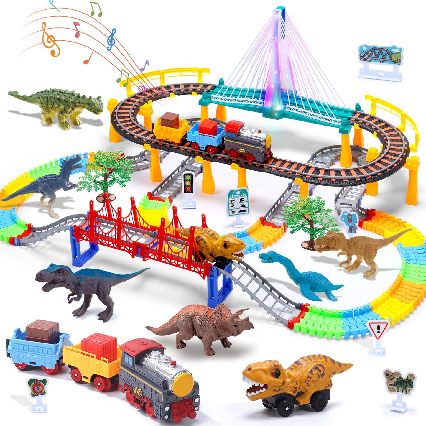 HOLYFUN Toddler Train Set Toy – Electric Train Track & Dinosaur Playset for 3–8 Year Olds