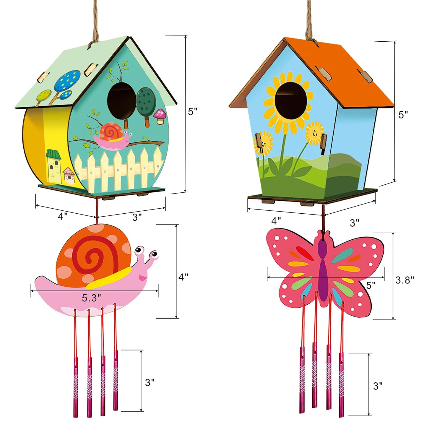 Home Composer 4 Pack DIY Bird House & Wind Chime Kits for Kids – Build, Paint & Display