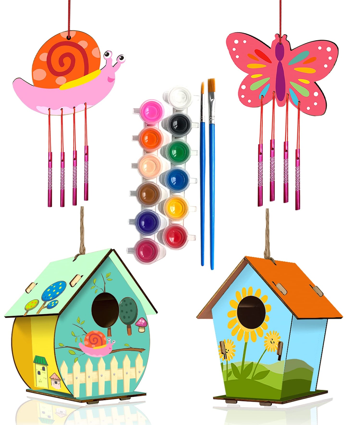 Home Composer 4 Pack DIY Bird House & Wind Chime Kits for Kids – Build, Paint & Display