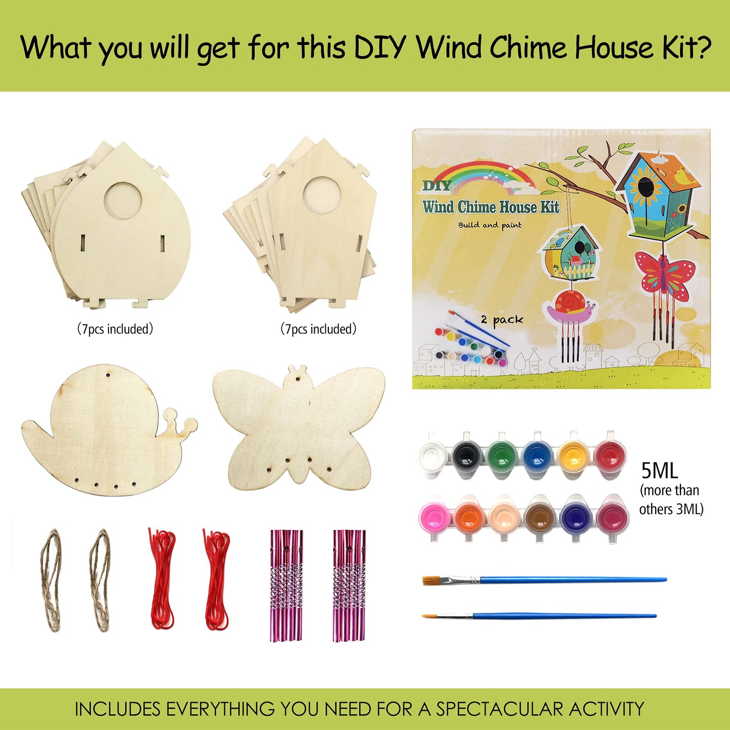 Home Composer 4 Pack DIY Bird House & Wind Chime Kits for Kids – Build, Paint & Display