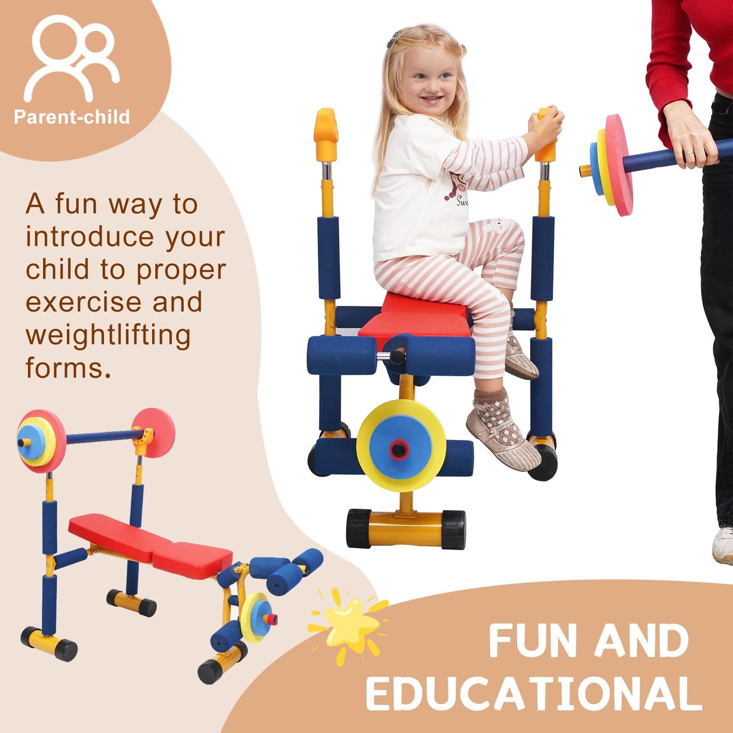 Home-Man Kids Weight Bench Set – Indoor Toddler Gym for Ages 3+