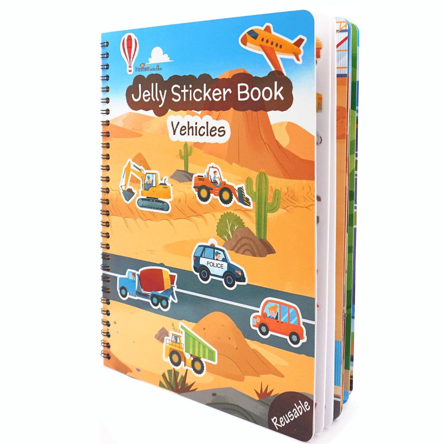 HomeEvolution Reusable Sticker Book for Toddlers – Vehicles & Construction