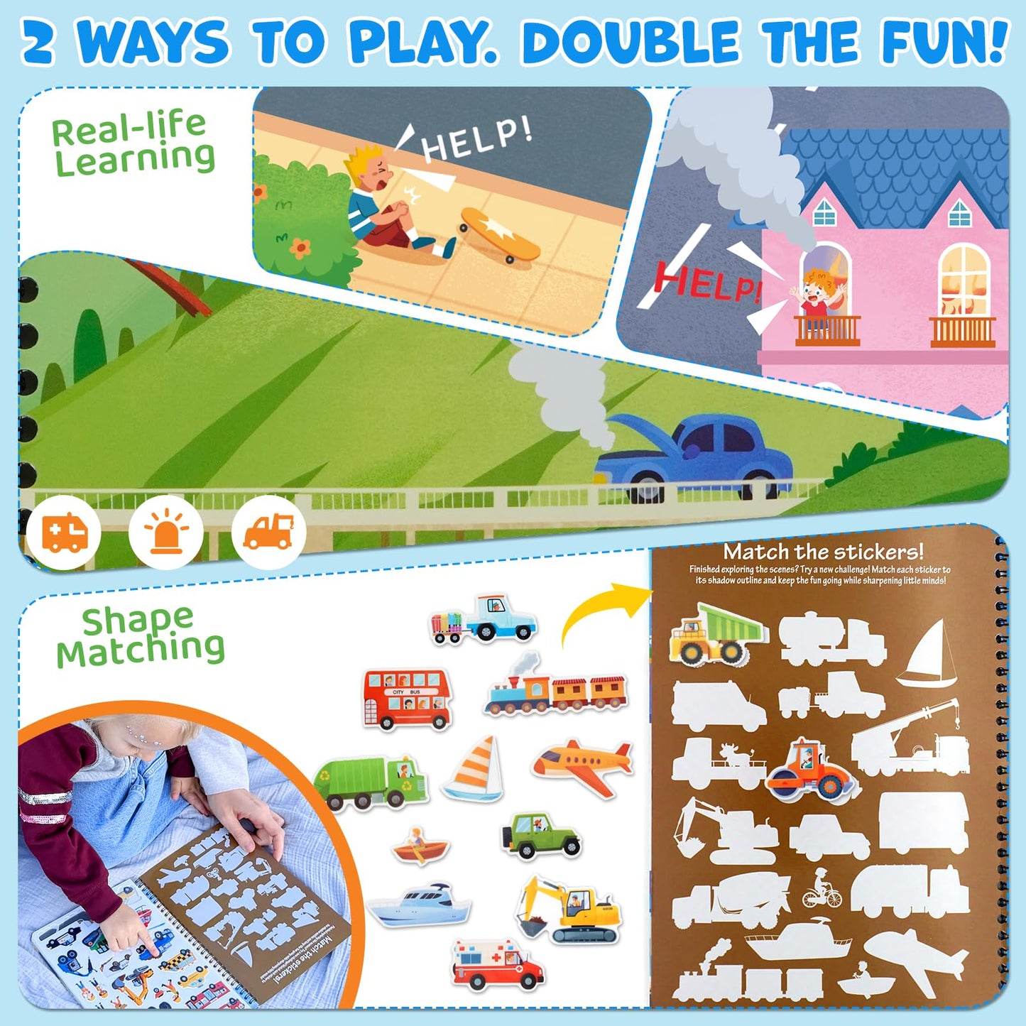 HomeEvolution Reusable Sticker Book for Toddlers – Vehicles & Construction