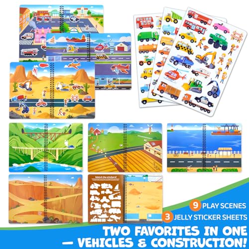 HomeEvolution Reusable Sticker Book for Toddlers – Vehicles & Construction