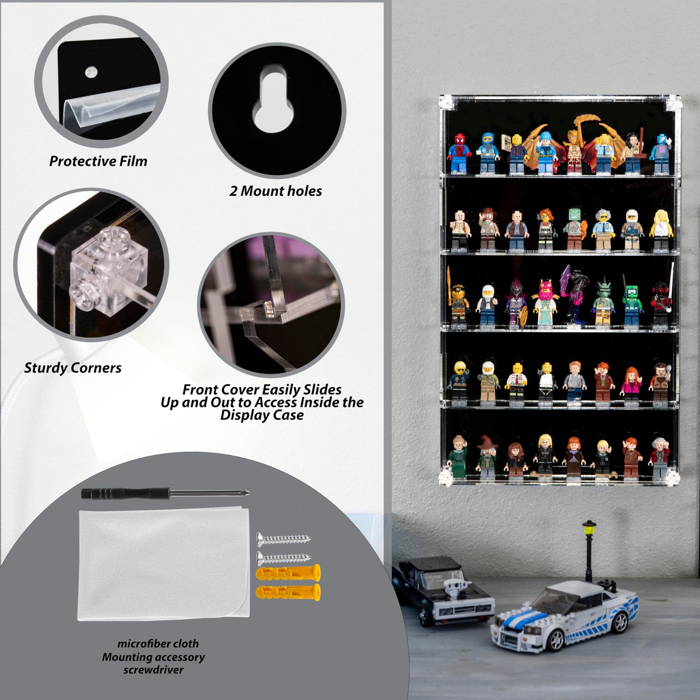 Homelodge Acrylic Minifigure Display Case — Wall-Mount for 40 Figures
