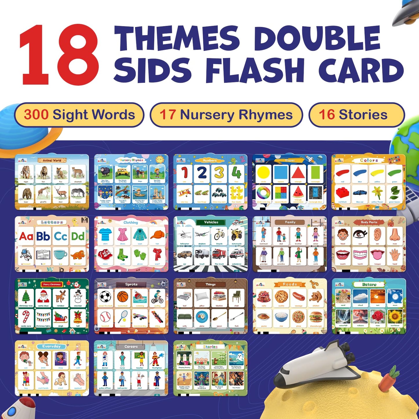 HOMESTEC Astro Pad - Toddler Interactive Learning Tablet with 21 Flashcards, 17 Nursery Rhymes, and 16 Stories