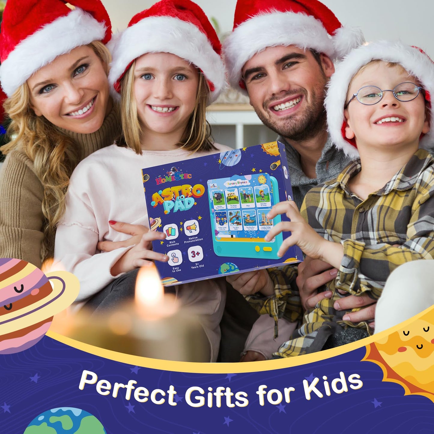 HOMESTEC Astro Pad - Toddler Interactive Learning Tablet with 21 Flashcards, 17 Nursery Rhymes, and 16 Stories