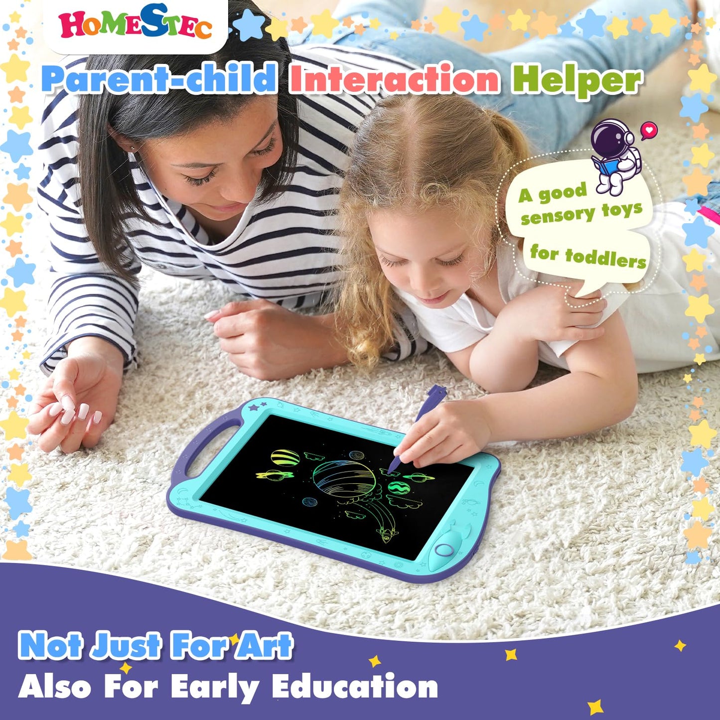 HOMESTEC Astrodraw LCD Doodle Board for Kids – Space Theme, 2-Pack