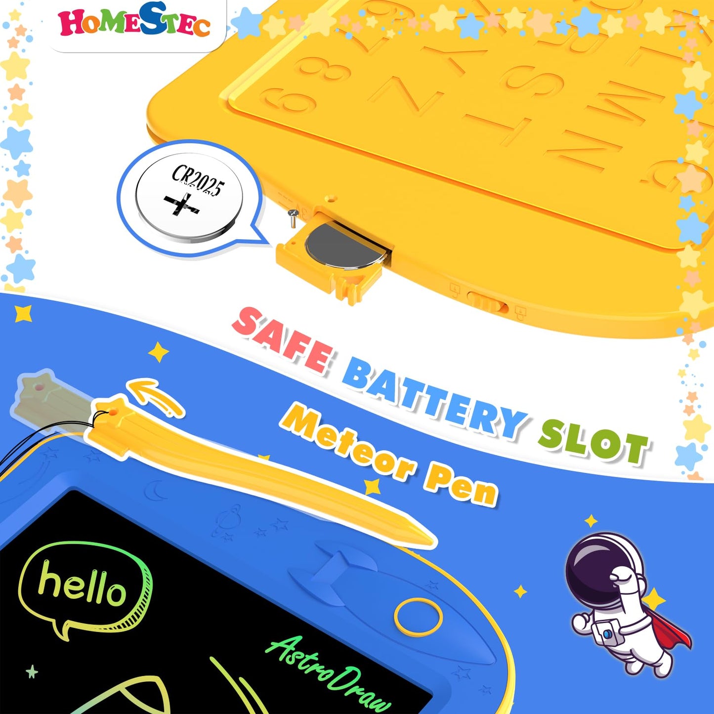 HOMESTEC Astrodraw Drawing Pad for Kids – Colorful LCD Doodle Board, 3-7 Years, Travel Toy (Blue/Yellow)