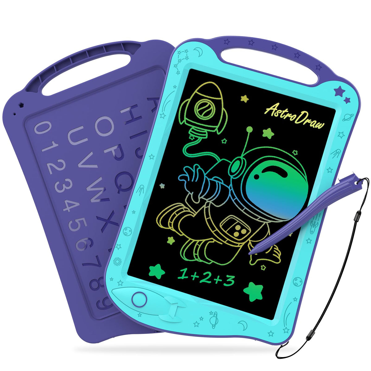 [ClimatePartner Certified] HOMESTEC Astrodraw: Colorful LCD Doodle Pad for Kids (Aqua/Purple)