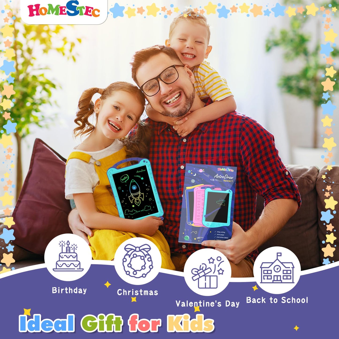 HOMESTEC Astrodraw LCD Doodle Board for Kids – Space Theme, 2-Pack