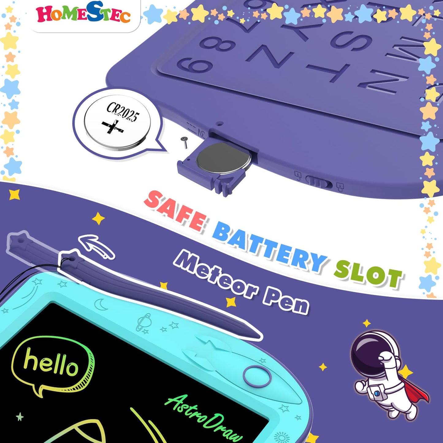 HOMESTEC Astrodraw LCD Doodle Board for Kids – Space Theme, 2-Pack