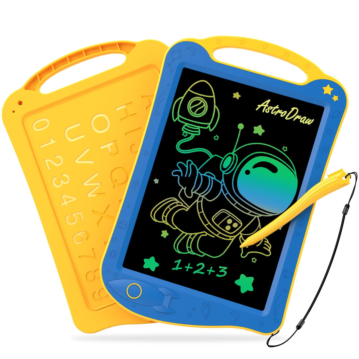 HOMESTEC Astrodraw Drawing Pad for Kids – Colorful LCD Doodle Board, 3-7 Years, Travel Toy (Blue/Yellow)