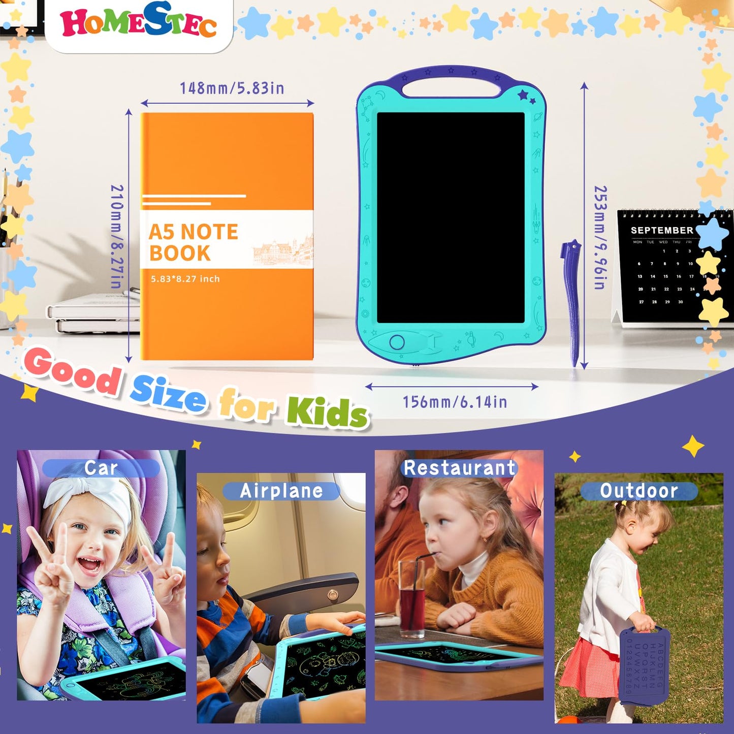 HOMESTEC Astrodraw LCD Doodle Board for Kids – Space Theme, 2-Pack