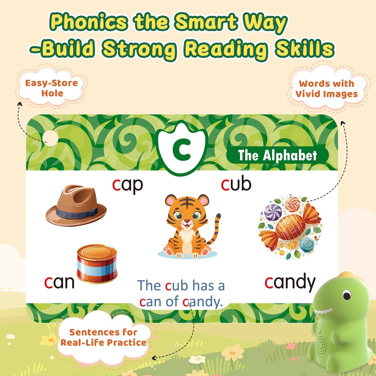HOMESTEC Phonics Flash Cards with Talking Dino Pen — Learn to Read for Kids 3–6