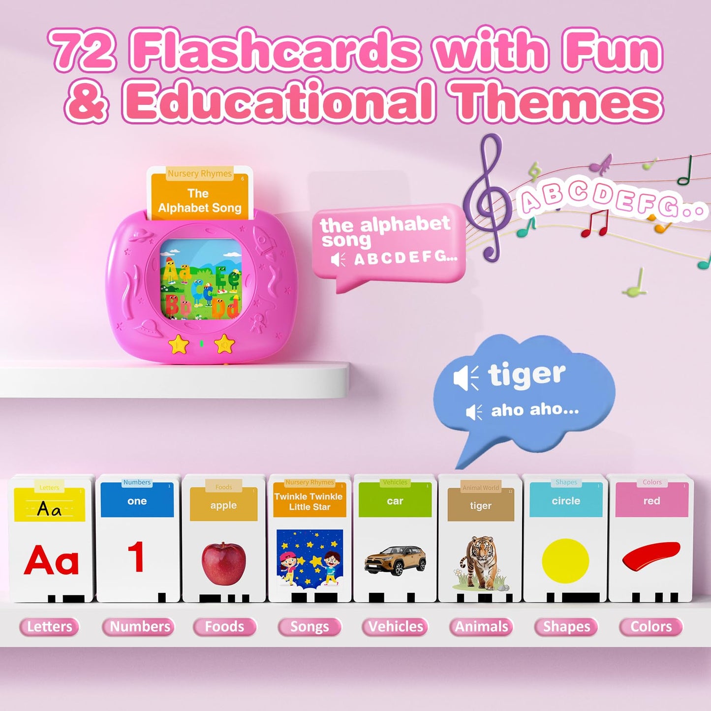 HOMESTEC Talking Flash Cards for Toddlers – 144 Sight Words, American Accent, Ages 3-6 (Pink)