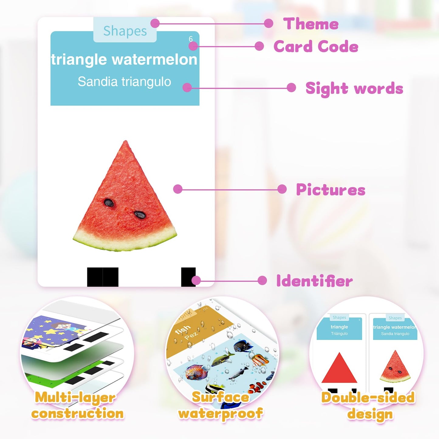 HOMESTEC Toddlers Bilingual Flash Cards – 288 English & Spanish Sight Words | Early Literacy Toy for 3-6