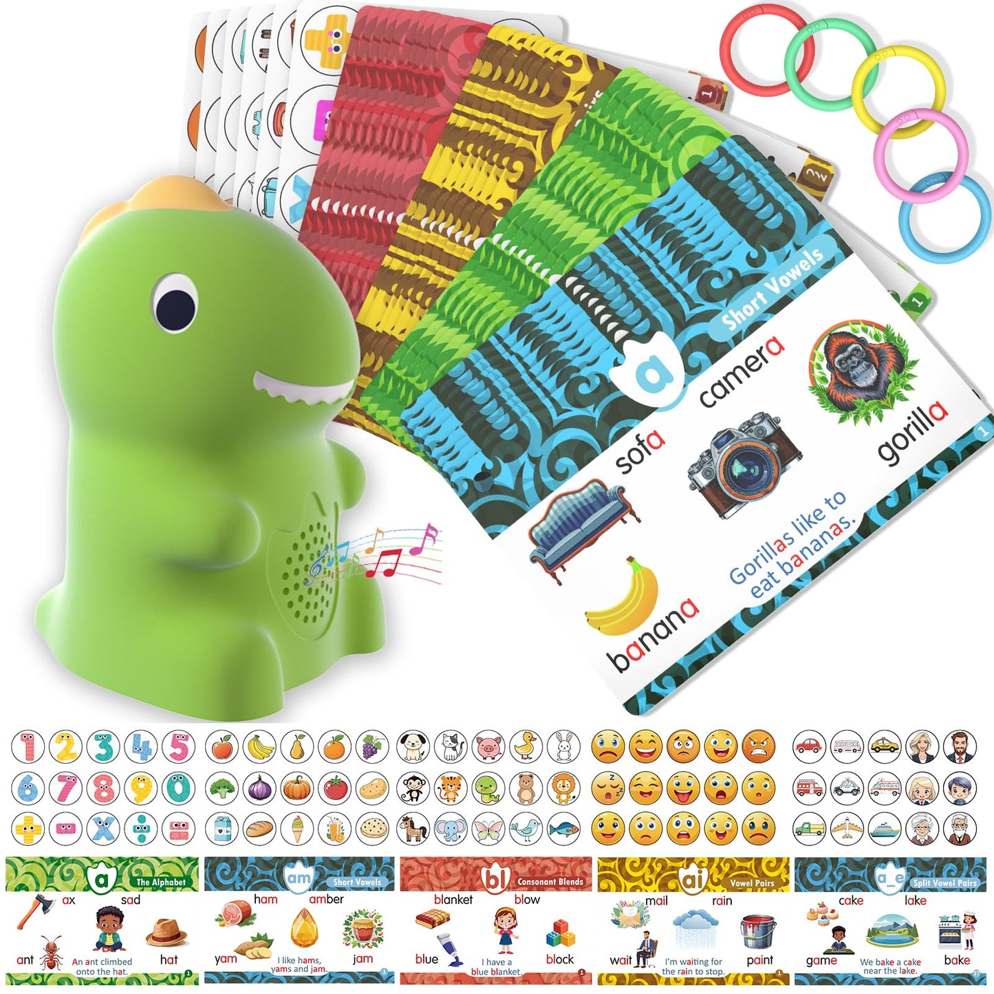 HOMESTEC Phonics Flash Cards with Talking Dino Pen — Learn to Read for Kids 3–6