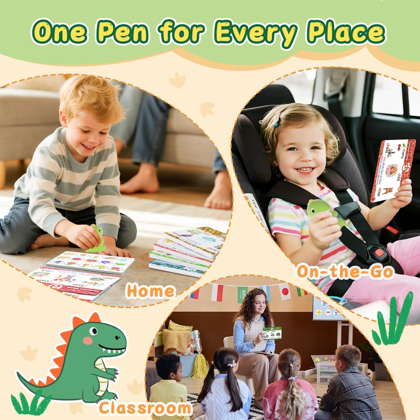HOMESTEC Phonics Flash Cards with Talking Dino Pen — Learn to Read for Kids 3–6