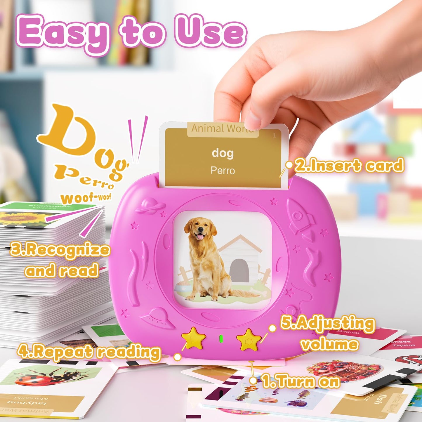 HOMESTEC Toddlers Bilingual Flash Cards – 288 English & Spanish Sight Words | Early Literacy Toy for 3-6