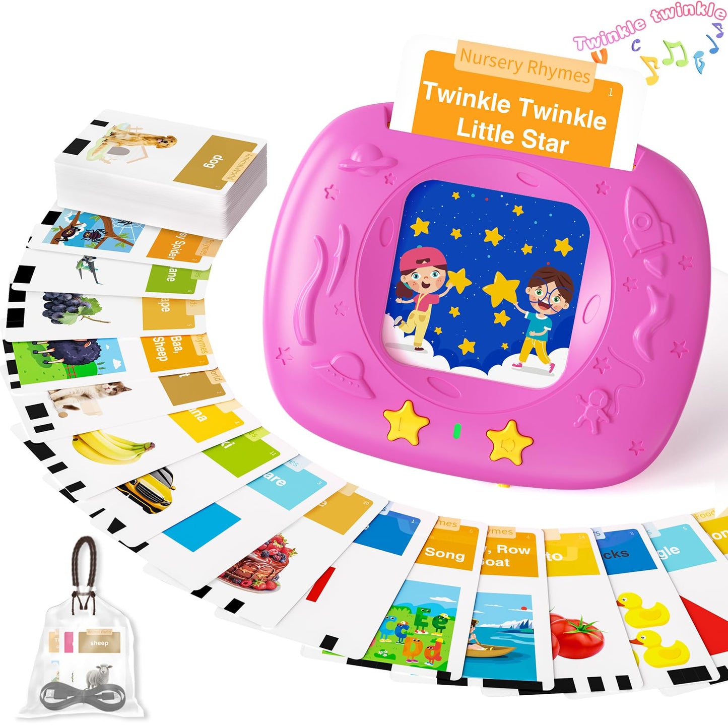 HOMESTEC Talking Flash Cards for Toddlers – 144 Sight Words, American Accent, Ages 3-6 (Pink)